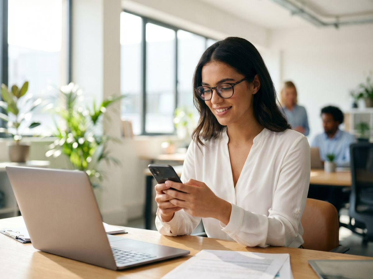 Business woman checking phone